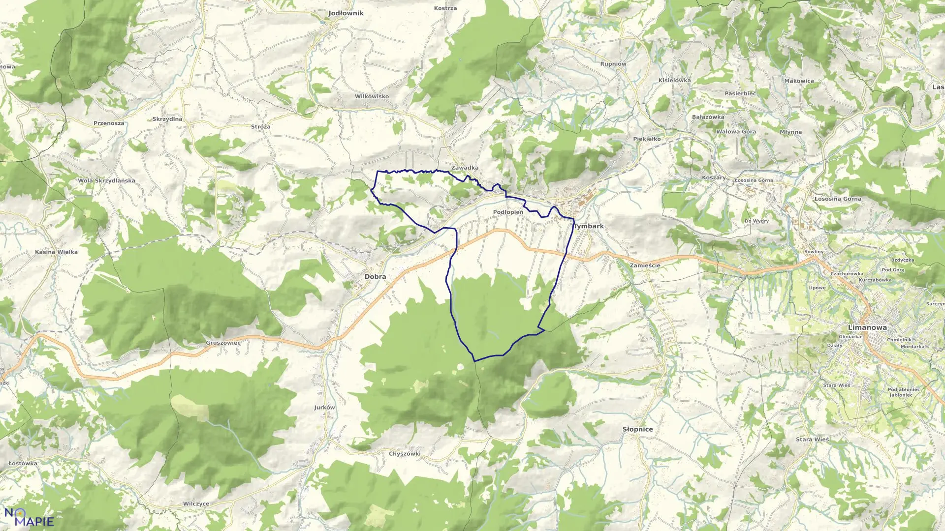 Mapa obrębu Podłopień w gminie Tymbark