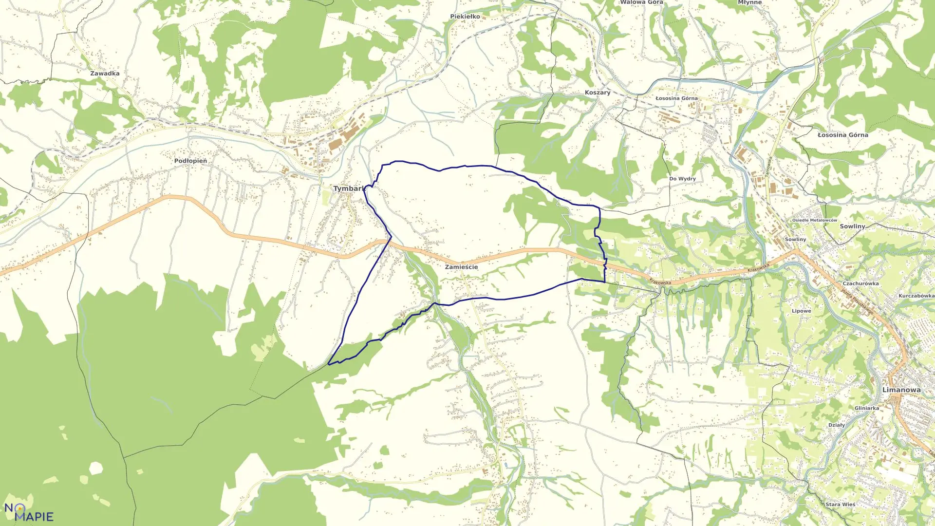 Mapa obrębu Zamieście w gminie Tymbark